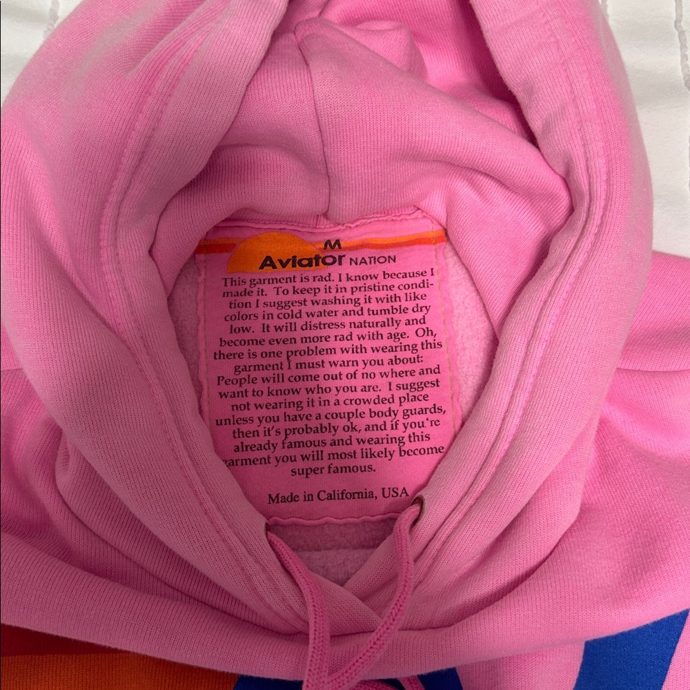 Aviator Nation Pink Logo Pullover Relaxed Hoodie *FLAWED* - Picture 5 of 6
